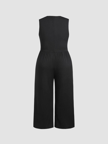 Women Plus Size Sleeveless Jumpsuit Ribbed Round Neck Wide Leg Long Jumpsuit Solid Color High Waist Casual Jumpsuit Outfits