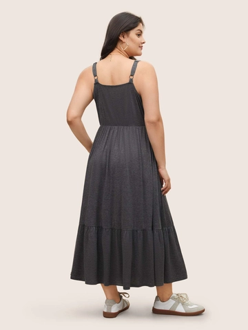Robe Maxi Décontractée pour Femmes Grande Taille Mélange de Viscose et Polyester Col Croisé Ourlet à Volants Avec Poches Robe Longue de Vacances