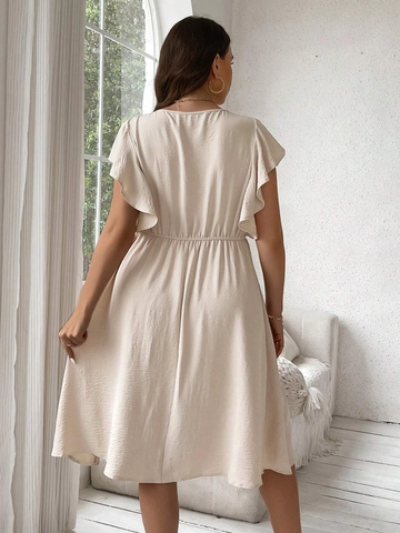 Vestido Midi de Talla Grande para Mujer Cuello en V Manga con Volantes Casual Botones Talle Alto Vacaciones de Verano Color Sólido Corte A