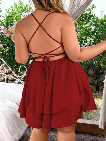 Women's Plus Size Sexy Backless Tiered Ruffle Hem Cami Dress Summer Vacation Elegant Solid Color Sleeveless Midi Dress