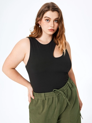 Canotta da Donna Taglie Forti in Maglia a Costine Tinta Unita Con Cut-out Spalla Senza Maniche Casual Slim Fit Sexy Top