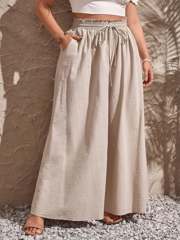Damen Große Größen Hohe Taille Weite Hose Baumwolle Lässig Lockere Hose Mit Kordelzug Taschen Sommer Urlaub Hose