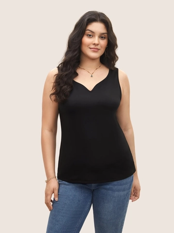 Women Plus Size V Neck Sleeveless Tank Top Slim Fit Solid Color Knit Casual Summer Basic Cami Top Fashion Daily Wear Vest