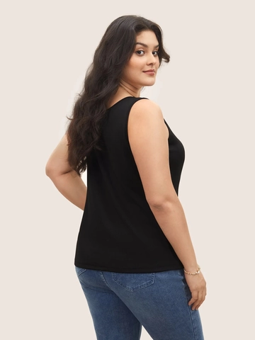 Women Plus Size V Neck Sleeveless Tank Top Slim Fit Solid Color Knit Casual Summer Basic Cami Top Fashion Daily Wear Vest