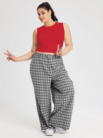 Canotta Donna Taglie Forti Rossa Senza Maniche Girocollo Increspata Slim Fit Misto Viscosa Casual Estate Canotta Top