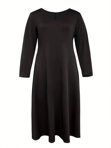 Women's Plus Size Casual Maxi Dress Solid Color U-Neck Long Sleeve Loose Knit Long Dress With Pockets For Commuting Daily