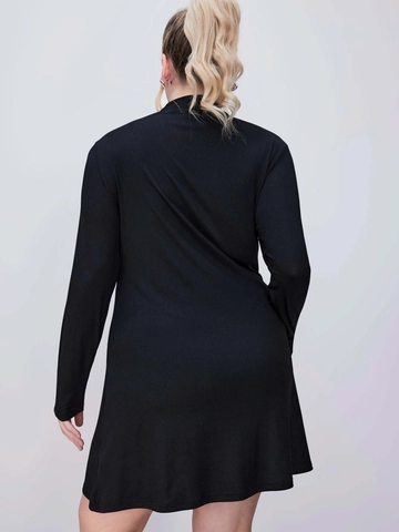 Vestido de Talla Grande para Mujer Calado Cuello Alto Manga Larga Punto Acanalado Línea A Ajustado Casual Vestido Corto