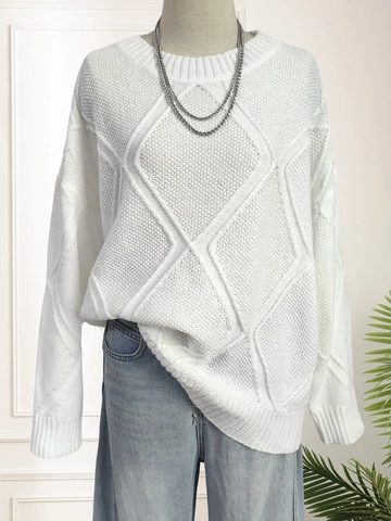 Women's Casual Loose Argyle Pattern Knit Sweater Thick Round Neck Long Sleeve Pullover Tops For Daily Wear