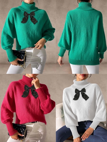 Damen Stehkragen Langarm Strickpullover Mit Großer Schwarzer Schleife Patchwork Pullover Herbst Winter Casual Jumper Top