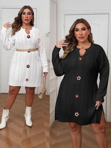 Vestito a Maglia da Donna Taglie Forti Scollo a V Trecce Crochet Patchwork Floreale Manica Lunga Pullover Midi