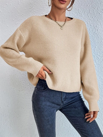Suéter Pullover de Punto Acanalado para Mujer Cuello Redondo Manga Larga Color Sólido Suave Cálido Holgado Otoño Invierno