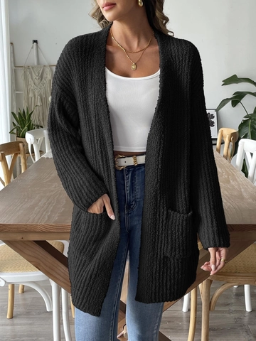 Gilet Décontracté en Maille Épaisse pour Femmes Ouverture Frontale Coupe Mi-longue avec Poches Couleur Unie Manteau Tricot