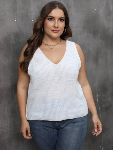 Chaleco de Punto de Tallas Grandes para Mujer Cuello en V Espalda Cruzada Torcida Sin Mangas Color Sólido Jersey Casual