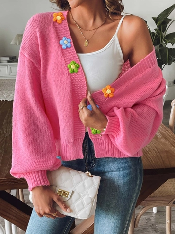 Cárdigan de Punto con Flores de Ganchillo para Mujer Patchwork Floral 3D Cuello en V Abierto por Delante Suéter de Manga Larga