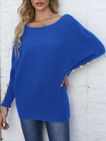 Dames Losse Off Shoulder Vleermuismouw Gebreide Trui Met Kunstparelknoppen Casual Effen Kleur Pullover Gebreide Bovenkant