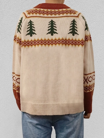 Maglione da Donna Casual in Maglia con Jacquard di Albero di Natale Vintage Girocollo Manica Lunga Pullover