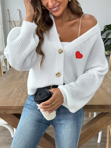 Cardigan in Maglia da Donna Scollo a V con Bottoni Ricamo Patch a Cuore Maglia Morbida a Maniche Lunghe Top Autunno Inverno