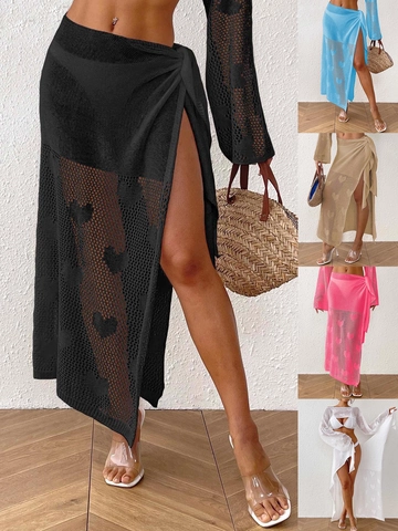 Jupe Cache-Maillot de Plage Crochet Cœur Ajouré Fente Haute Sarong à Nouer Pour Vacances Fête à la Piscine Été