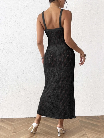 Women Sexy Halter Backless Hollow Out Leaf Crochet Beach Dress Bikini Cover Up Vacation Sleeveless Maxi Dress With Flower