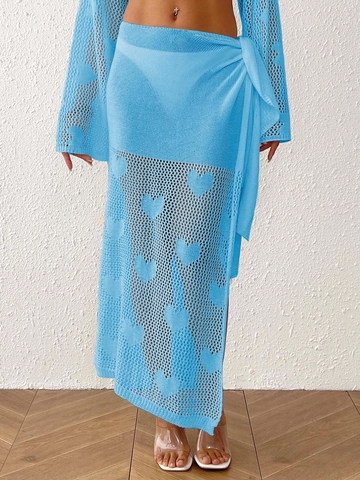 Women Summer Beach Skirt Polyester Heart Jacquard Machine Woven Cover Up Irregular Tie Up Slit Wrap Bottom Skirt Vacation Resort Wear