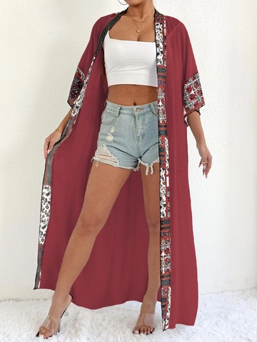 Dames Boheemse Lange Kimono Cardigan Etnische Print Open Voorkant Strand Cover Up Zonbescherming Zomer Patchwork Top