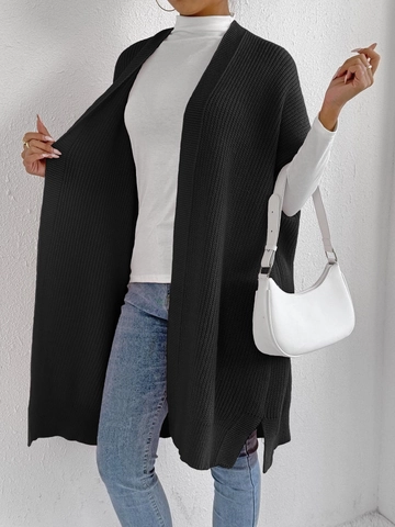 Women Long Knitted Vest Cardigan Casual Sleeveless Sweater Loose Machine Woven Outerwear Open Front Side Split Fall Winter