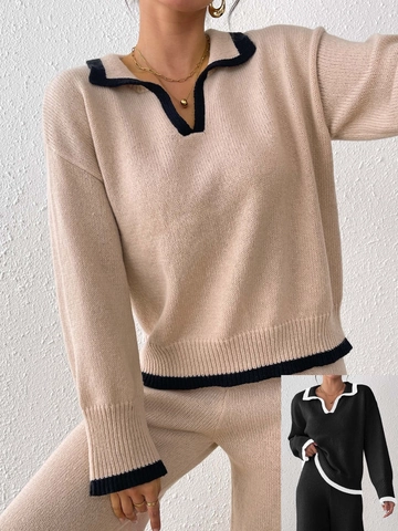 Dames Casual Contrast Kleurvlak Polokraag Gebreide Trui Lange Mouw Pullover Zachte Machinaal Geweven Tops Herfst Winter