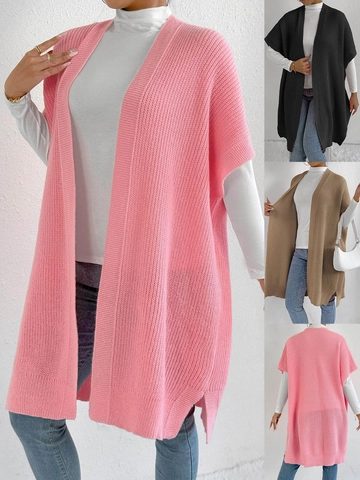 Women Long Knitted Vest Cardigan Casual Sleeveless Sweater Loose Machine Woven Outerwear Open Front Side Split Fall Winter