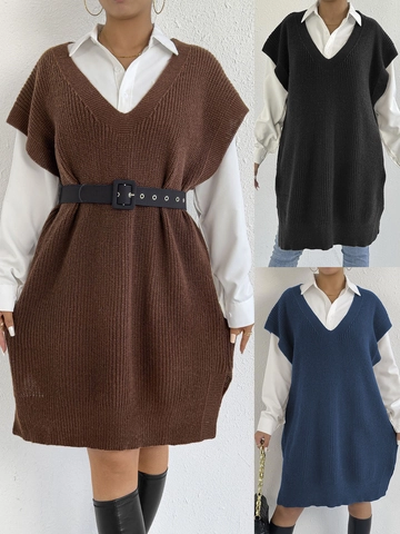 Women Mid-Length Knit Sweater Vest Deep V-Neck Loose Sleeveless Waistcoat Casual Knitted Vest Dress Top Streetwear Pullover