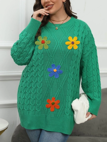 Maglione da Donna Taglie Forti a Trecce Con Patchwork di Fiori all'Uncinetto 3D Girocollo Manica Lunga Pullover Comodo