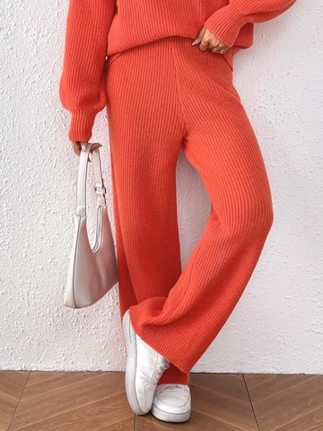 Ensemble Deux Pièces Décontracté en Tricot Nervuré pour Femmes Pull à Col Rond Manches Longues et Pantalon Large