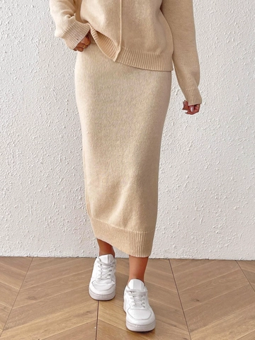Top Elegante De Punto Con Manga Larga Y Falda Midi Ajustada Para Mujer Ropa De Oficina De Otoño Invierno Color Sólido