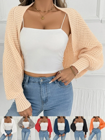 Cardigan Shrug en Tricot Décontracté pour Femmes Velours de Cerf Couleur Unie Manches Longues Ouvert sur le Devant Pull Top