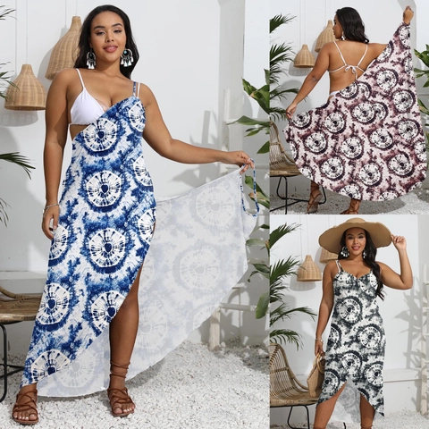 Vestido Sarong de Talla Grande para Mujer Estampado Tie Dye Dobladillo Irregular Falda Envolvente de Playa Trajes de Vacaciones