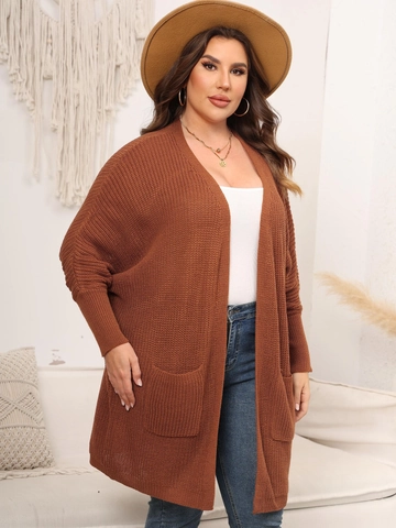 Women's Plus Size Casual Open Front Knitted Cardigan Sweater With Pockets Loose Batwing Sleeve Mid Length Solid Outerwear