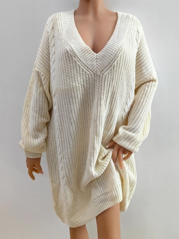 Vestido de Punto Extragrande con Cuello en V para Mujer Hombros Descubiertos Manga Larga Holgado Color Sólido Otoño Invierno