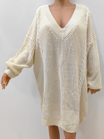Vestido de Punto Extragrande con Cuello en V para Mujer Hombros Descubiertos Manga Larga Holgado Color Sólido Otoño Invierno
