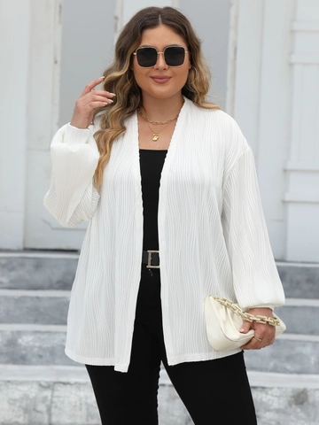 Cárdigan Plisado de Talla Grande para Mujer Manga Linterna Frente Abierto Suelto Casual Color Sólido Chaqueta Ligera Top