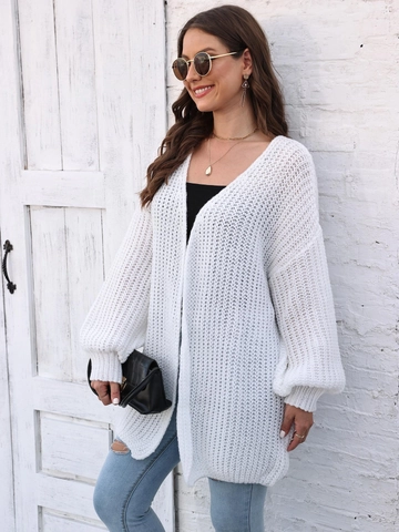 Γυναικεία Πλεκτή Ζακέτα με Χοντρή Πλέξη Oversized Μανίκια Φανάρι Μονόχρωμη Χαλαρή Casual Ανοιχτή Μπροστά Πλεκτά Φθινόπωρο Χειμώνας
