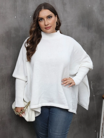 Suéter de Punto Oversize para Mujer Cuello Alto Mock Mangas Murciélago Abertura Lateral Pullover Casual Color Sólido Top
