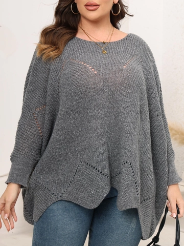 Maglione da Donna Taglie Forti in Poliestere Lavorato a Macchina Traforato Top Manica a Pipistrello Pullover Largo Inverno