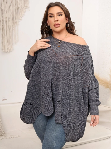 Maglione da Donna Taglie Forti in Poliestere Lavorato a Macchina Traforato Top Manica a Pipistrello Pullover Largo Inverno