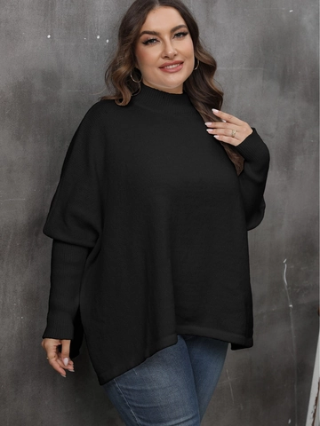 Suéter de Punto Oversize para Mujer Cuello Alto Mock Mangas Murciélago Abertura Lateral Pullover Casual Color Sólido Top