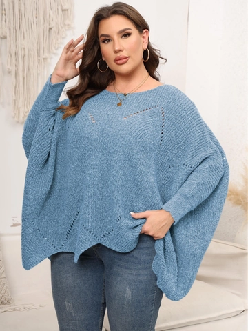 Jersey de Punto de Talla Grande para Mujer Manga de Murciélago Calado Cuello Barco Pullover Casual Holgado Top