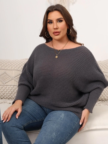 Damen Übergröße Schulterfrei Fledermausärmel Strickpullover Oversize Locker Gerippter Strick Pullover Herbst Winter Casual Top
