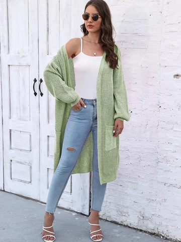 Cardigan Lungo in Maglia da Donna Oversized Manica a Lanterna Maglione Aperto Davanti Con Tasche Cappotto Casual in Maglia