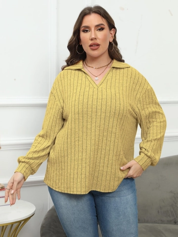 Damen Casual Langarm Geripptes Strick Poloshirt V-Ausschnitt Pullover Einfarbig Locker Passform Übergröße Top Für Herbst Winter