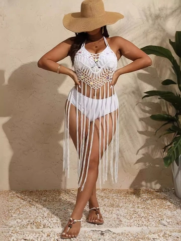 Copricostume Donna Bohémien Uncinetto Paillettes Halter Nappa Svuotato Vestito a Portafoglio per Vacanze Estive