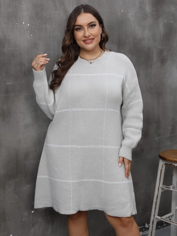 Women Plus Size Striped Patchwork Knit Sweater Dress Round Neck Long Sleeve Casual Loose Midi Dress Autumn Winter Apparel