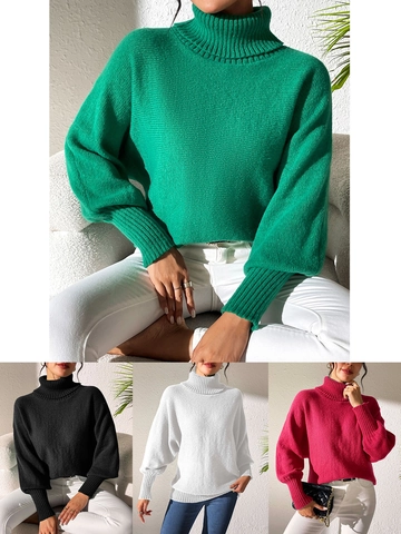 Maglione da Donna a Collo Alto in Maglia Casual Oversize Maniche a Lanterna Tinta Unita Pullover Maglieria